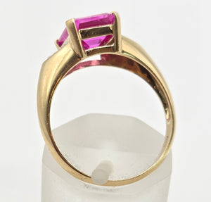 2500 Vintage: 14ct Gold Emerald Cut Pink Sapphire Natural Diamonds Ring