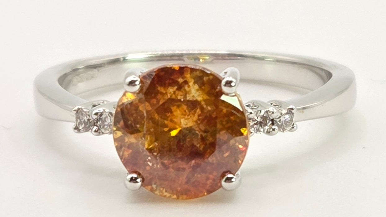 2494 Vintage: 14ct White Gold Round Cut Orange Zircon Natural Diamonds Ring