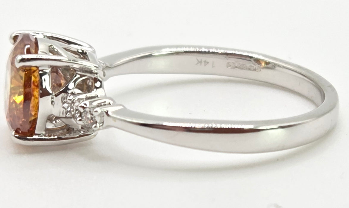 2494 Vintage: 14ct White Gold Round Cut Orange Zircon Natural Diamonds Ring