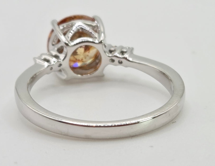 2494 Vintage: 14ct White Gold Round Cut Orange Zircon Natural Diamonds Ring