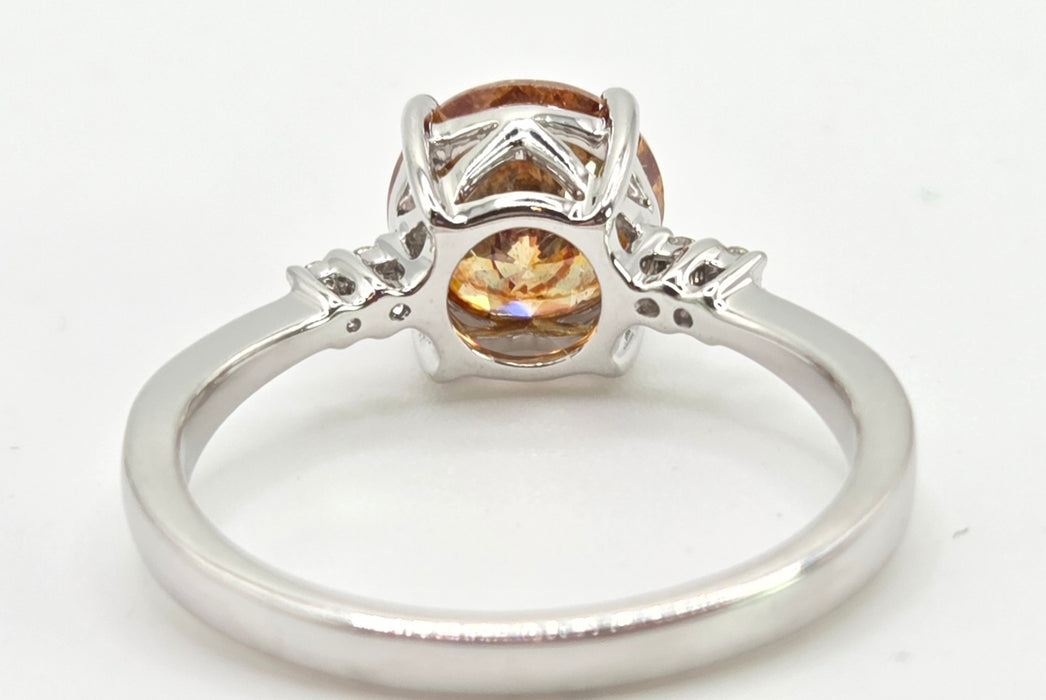 2494 Vintage: 14ct White Gold Round Cut Orange Zircon Natural Diamonds Ring