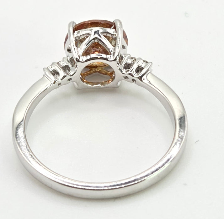 2494 Vintage: 14ct White Gold Round Cut Orange Zircon Natural Diamonds Ring