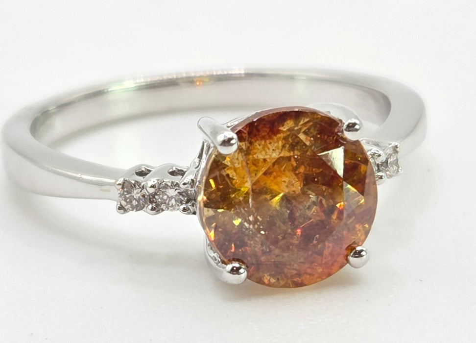2494 Vintage: 14ct White Gold Round Cut Orange Zircon Natural Diamonds Ring