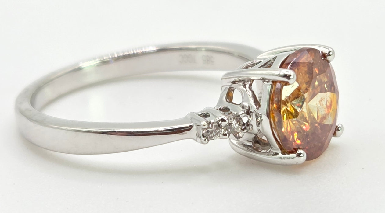 2494 Vintage: 14ct White Gold Round Cut Orange Zircon Natural Diamonds Ring