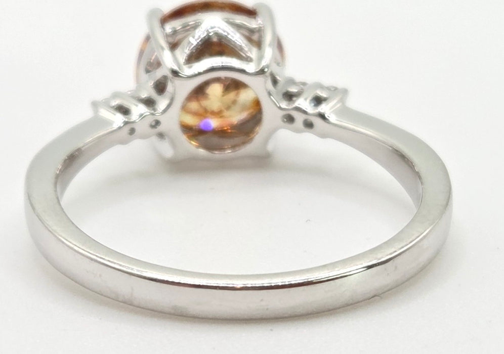 2494 Vintage: 14ct White Gold Round Cut Orange Zircon Natural Diamonds Ring