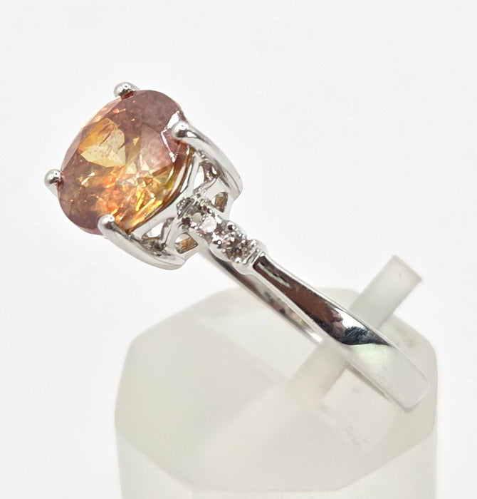 2494 Vintage: 14ct White Gold Round Cut Orange Zircon Natural Diamonds Ring