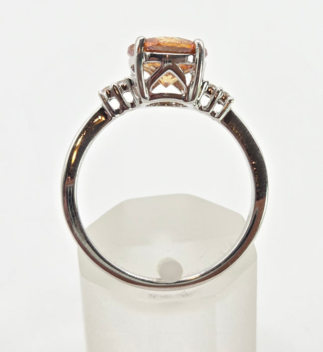 2494 Vintage: 14ct White Gold Round Cut Orange Zircon Natural Diamonds Ring