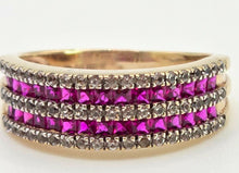 Load image into Gallery viewer, 2458 Vintage: 9ct Gold Rubies White Sapphires Tiered Ring
