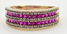 Load image into Gallery viewer, 2458 Vintage: 9ct Gold Rubies White Sapphires Tiered Ring
