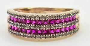 2458 Vintage: 9ct Gold Rubies White Sapphires Tiered Ring