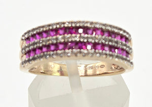 2458 Vintage: 9ct Gold Rubies White Sapphires Tiered Ring