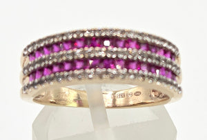 2458 Vintage: 9ct Gold Rubies White Sapphires Tiered Ring