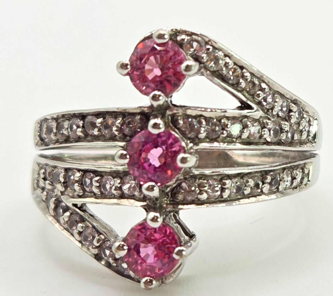 2505 Vintage: 9ct White Gold Pink & White Sapphires Statement Ring