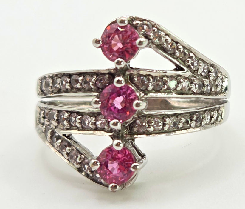 2505 Vintage: 9ct White Gold Pink & White Sapphires Statement Ring
