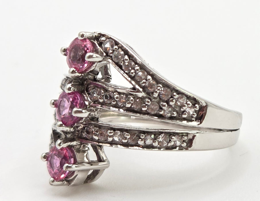 2505 Vintage: 9ct White Gold Pink & White Sapphires Statement Ring