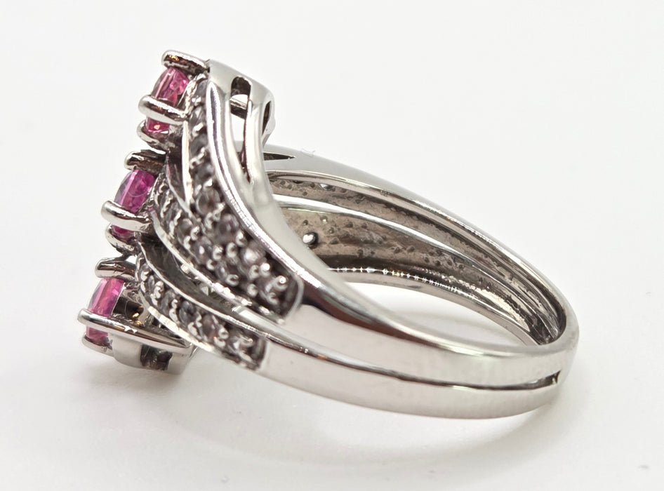 2505 Vintage: 9ct White Gold Pink & White Sapphires Statement Ring