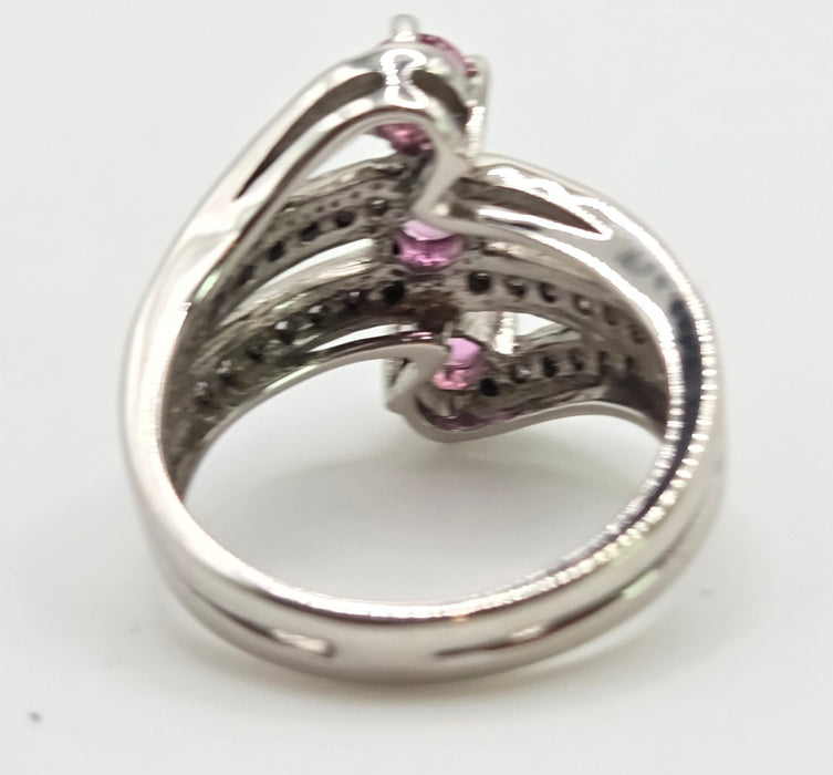 2505 Vintage: 9ct White Gold Pink & White Sapphires Statement Ring