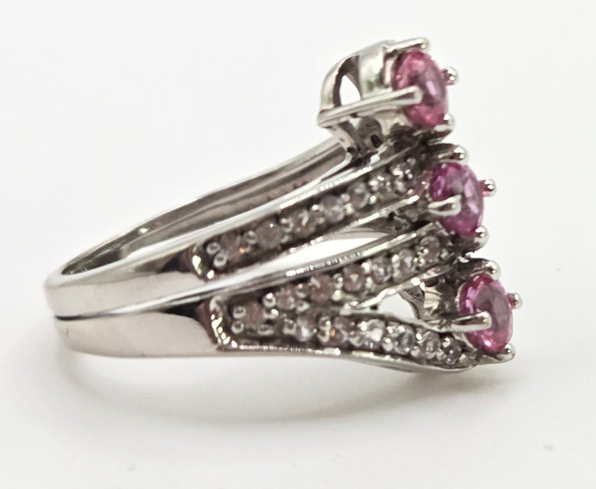 2505 Vintage: 9ct White Gold Pink & White Sapphires Statement Ring