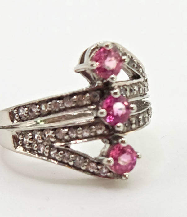 2505 Vintage: 9ct White Gold Pink & White Sapphires Statement Ring