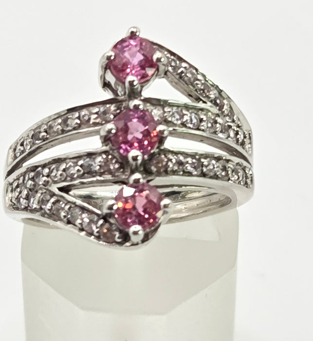 2505 Vintage: 9ct White Gold Pink & White Sapphires Statement Ring