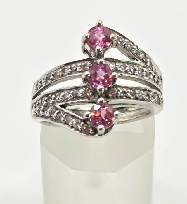 2505 Vintage: 9ct White Gold Pink & White Sapphires Statement Ring