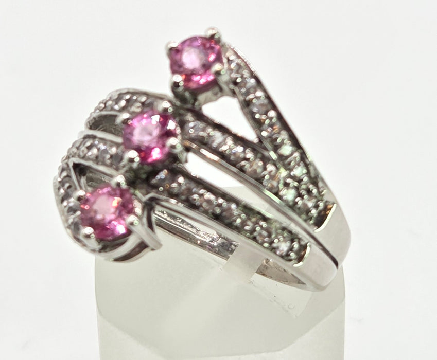 2505 Vintage: 9ct White Gold Pink & White Sapphires Statement Ring