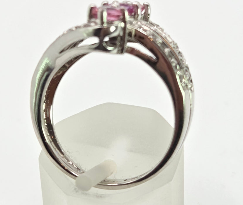 2505 Vintage: 9ct White Gold Pink & White Sapphires Statement Ring