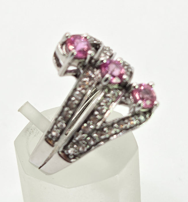 2505 Vintage: 9ct White Gold Pink & White Sapphires Statement Ring