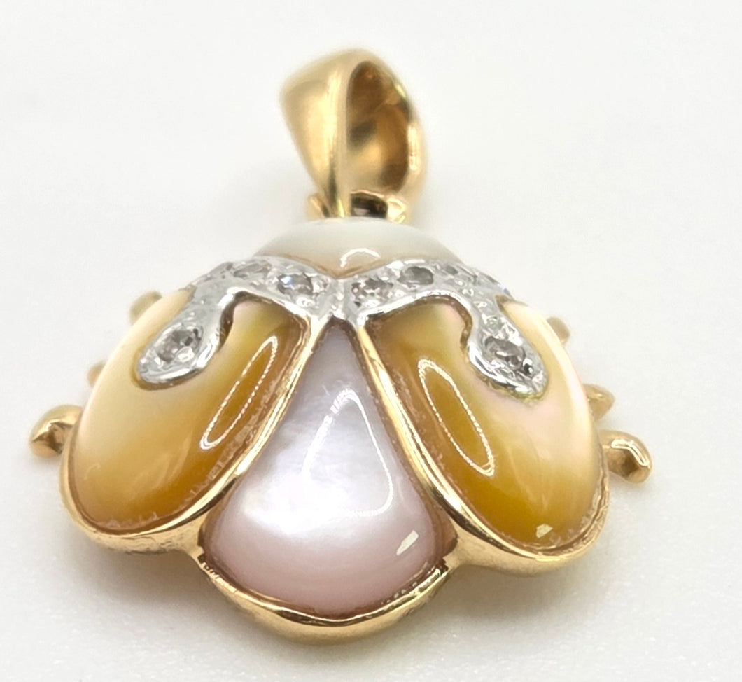 2510 Vintage & Rare 18ct Gold Beetle Pendant Diamonds Moonstone Heliodor