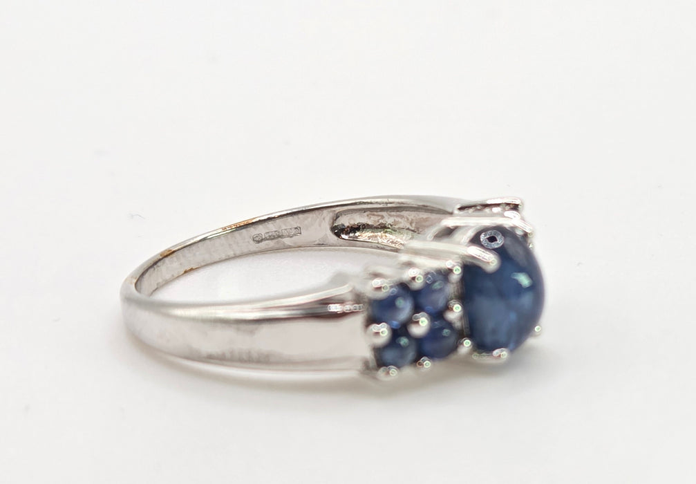 2513 Vintage: 9ct White Gold 9 Blue Sapphires Cluster Ring