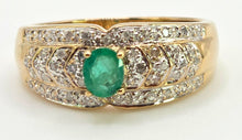 Cargar imagen en el visor de la galería, 2524 Vintage: 9ct Gold Emerald 46 Natural Diamonds Art Deco Style Ring
