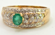 Cargar imagen en el visor de la galería, 2524 Vintage: 9ct Gold Emerald 46 Natural Diamonds Art Deco Style Ring
