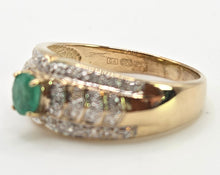Cargar imagen en el visor de la galería, 2524 Vintage: 9ct Gold Emerald 46 Natural Diamonds Art Deco Style Ring
