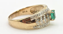 Cargar imagen en el visor de la galería, 2524 Vintage: 9ct Gold Emerald 46 Natural Diamonds Art Deco Style Ring

