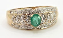 Cargar imagen en el visor de la galería, 2524 Vintage: 9ct Gold Emerald 46 Natural Diamonds Art Deco Style Ring
