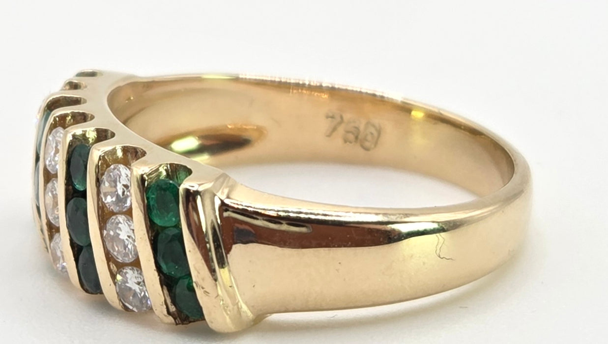 Vintage: 18ct Gold Emerald & Diamond Seven Row Half Hoop Ring
