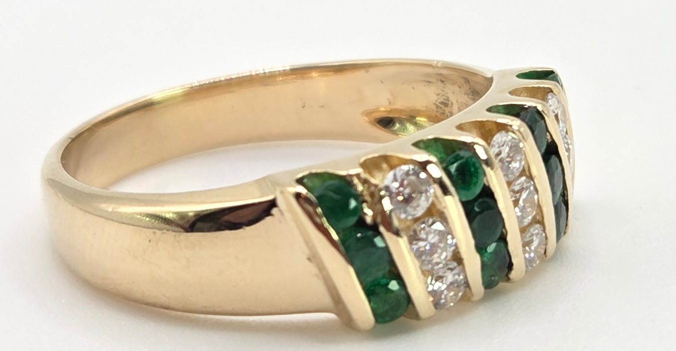 Vintage: 18ct Gold Emerald & Diamond Seven Row Half Hoop Ring