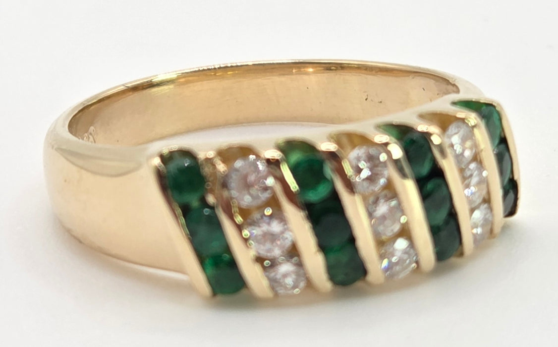 Vintage: 18ct Gold Emerald & Diamond Seven Row Half Hoop Ring