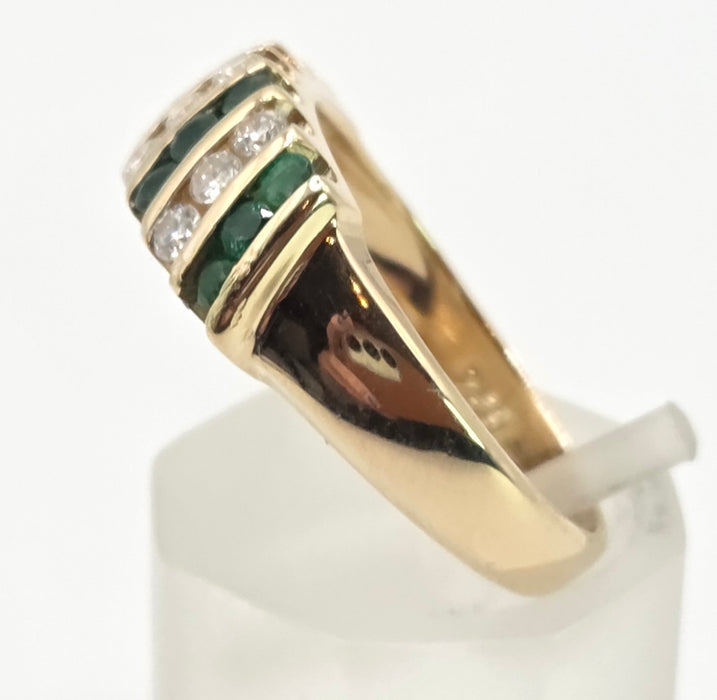 Vintage: 18ct Gold Emerald & Diamond Seven Row Half Hoop Ring