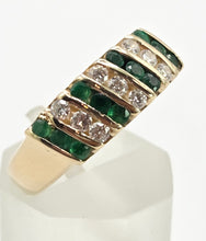 Cargar imagen en el visor de la galería, 1105 Vintage: 18ct Gold Emeralds &amp; Natural Sparkling Diamonds Dress Ring
