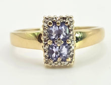 Load image into Gallery viewer, 1134 Vintage: 9ct Gold Blue Tanzanites Diamond Geometric Set Ring
