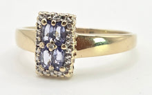 Load image into Gallery viewer, 1134 Vintage: 9ct Gold Blue Tanzanites Diamond Geometric Set Ring
