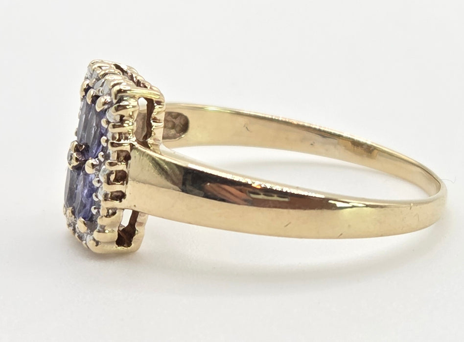 6366 Vintage: 9ct Yellow Gold Tanzanite & Diamond Geometric Ring