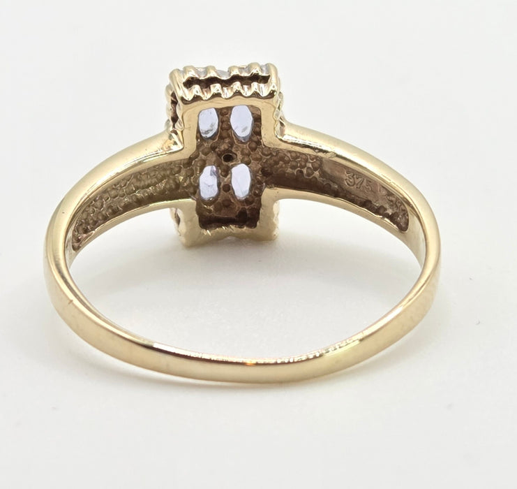 6366 Vintage: 9ct Yellow Gold Tanzanite & Diamond Geometric Ring
