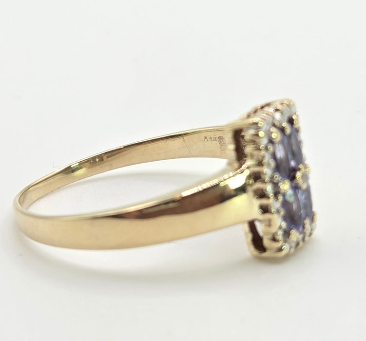 6366 Vintage: 9ct Yellow Gold Tanzanite & Diamond Geometric Ring