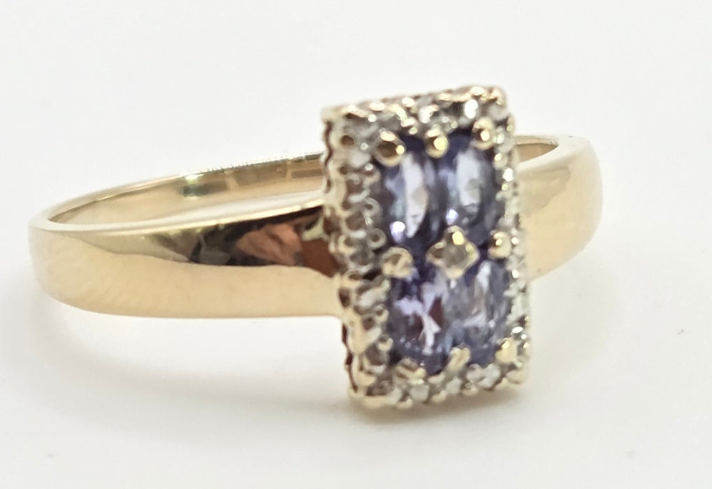 6366 Vintage: 9ct Yellow Gold Tanzanite & Diamond Geometric Ring