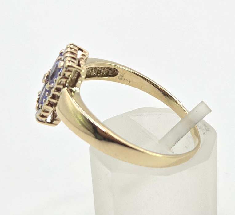 6366 Vintage: 9ct Yellow Gold Tanzanite & Diamond Geometric Ring