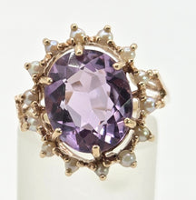 Load image into Gallery viewer, 1178 Vintage &amp; Old Large Faceted Lilac Amethyst 14 See Pearls Ring
