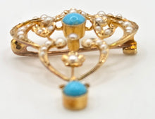Load image into Gallery viewer, 1461 Antique: 15ct Gold Turquoise Seed Pearls Pendant
