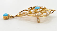 Load image into Gallery viewer, 1461 Antique: 15ct Gold Turquoise Seed Pearls Pendant
